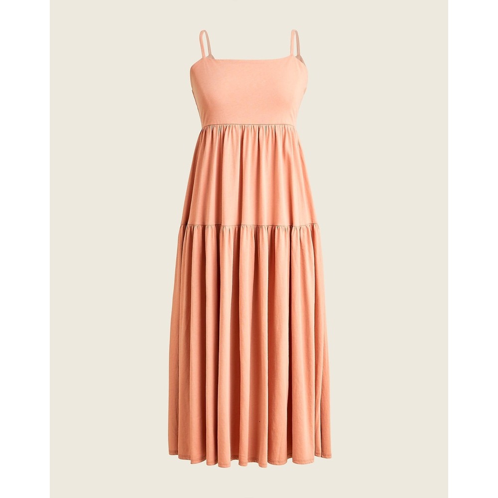 J.Crew Dress Womens Small Peach Pink Cotton Knit Tiered Tie Back Midi Summer